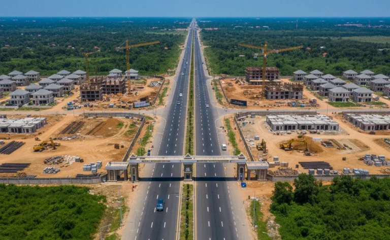 Aerial view of the new Lagos-Epe Expressway, symbolizing the infrastructure driving land banking in Epe and the future of Epe Lagos Investment.