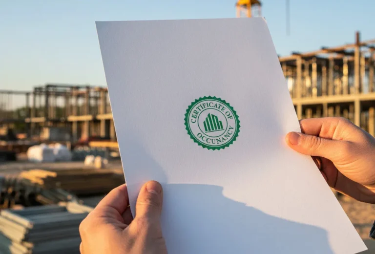 Close-up of hands holding a Certificate of Occupancy (C of O) document, symbolizing secure buying land in Nigeria and title verification.